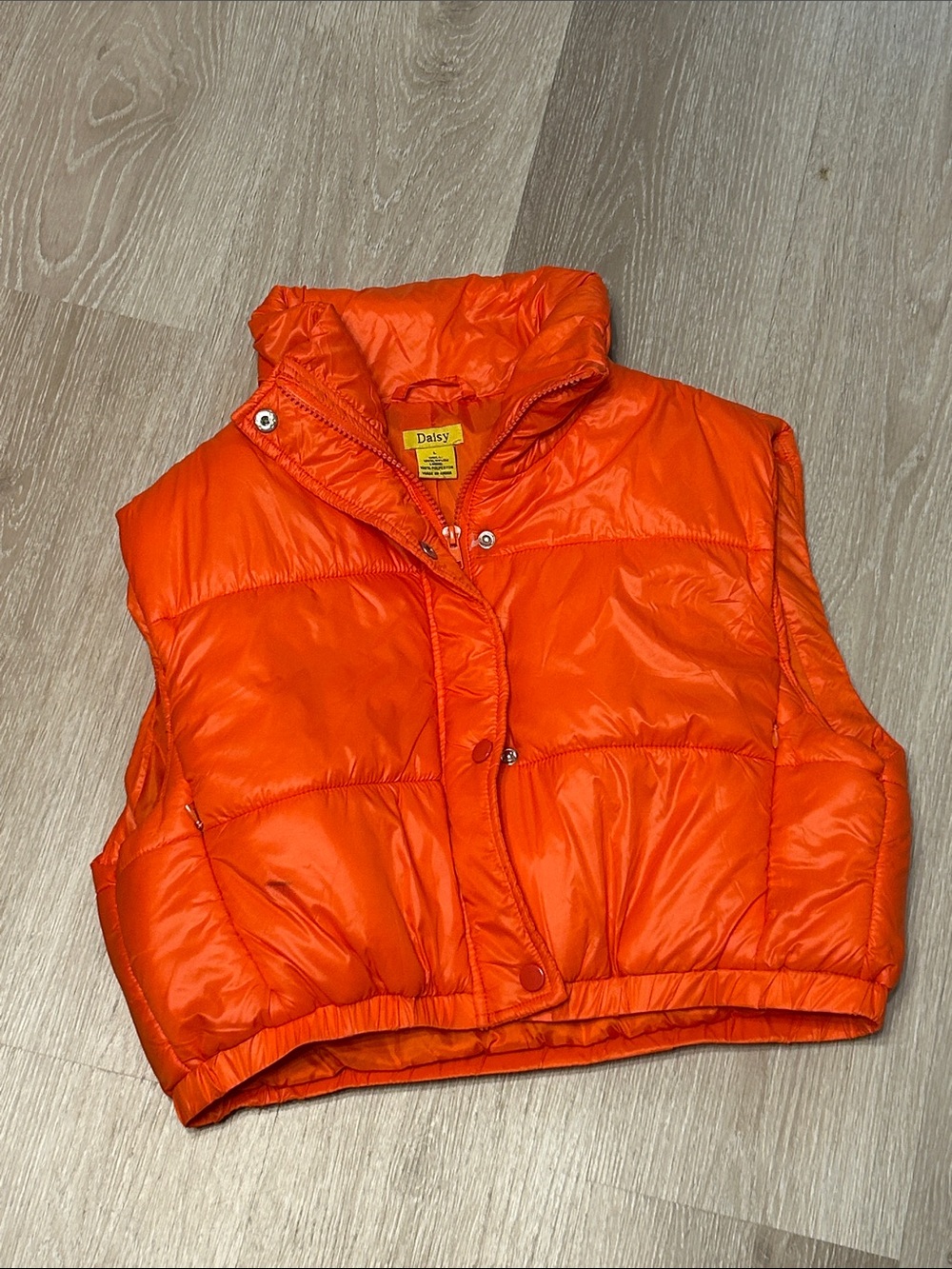 Daisy Cropped Orange Quilted Puffer Vest Sz Large